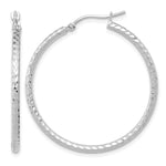 Carica l'immagine nel visualizzatore di Gallery, 10K White Gold Diamond Cut Round Hoop Earrings 35mm x 2mm
