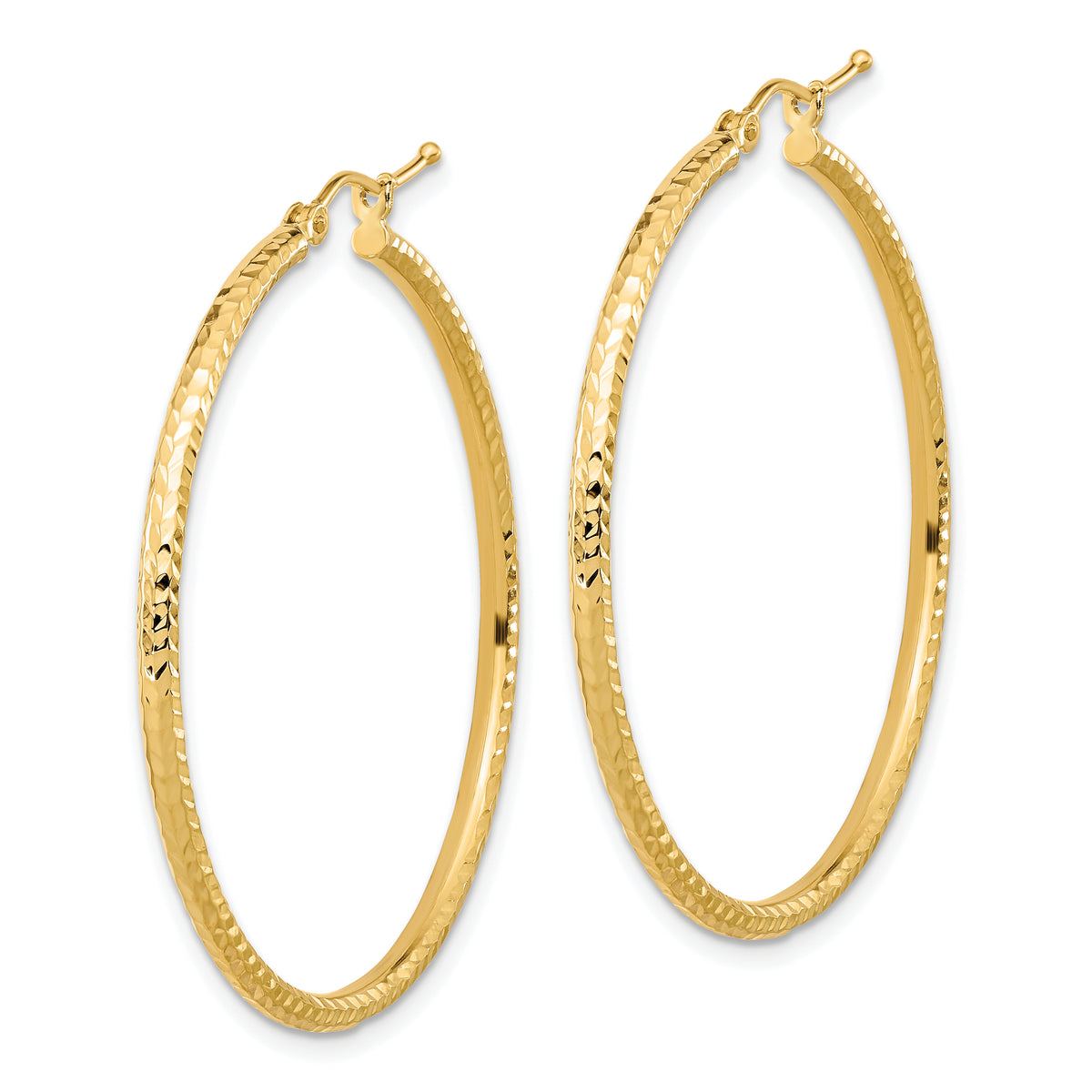 10K Yellow Gold Diamond Cut Round Hoop Earrings 40mm x 2mm