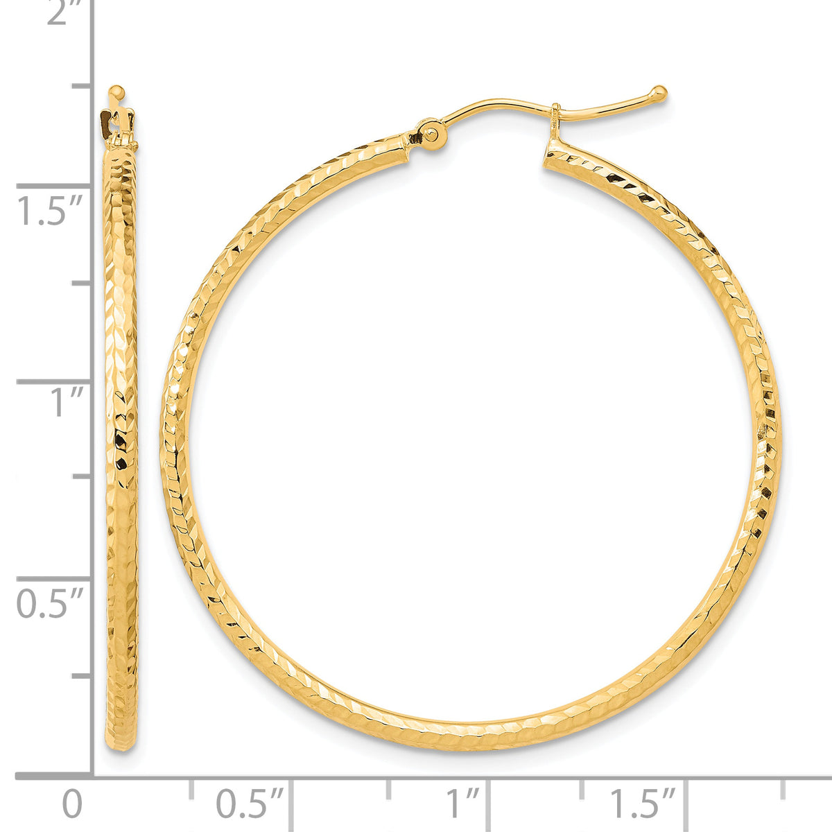 10K Yellow Gold Diamond Cut Round Hoop Earrings 40mm x 2mm