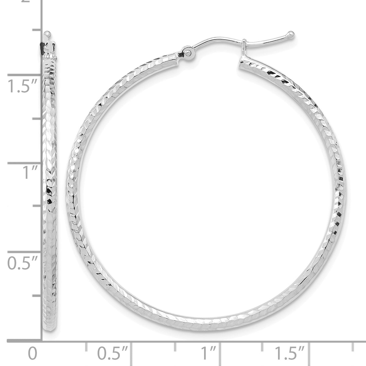 10K White Gold Diamond Cut Round Hoop Earrings 40mm x 2mm