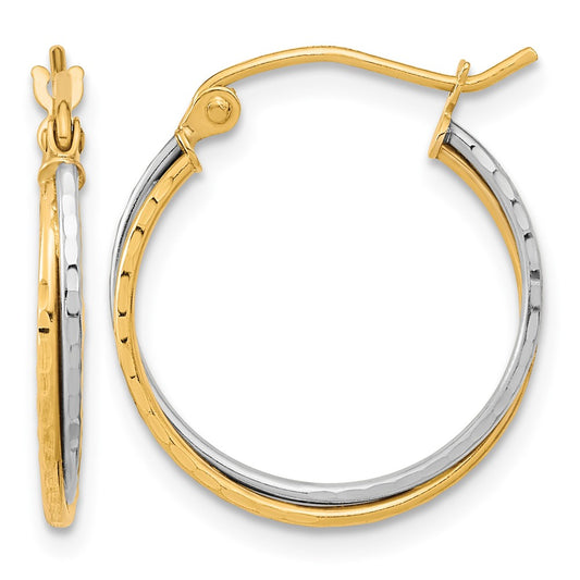 10K Two-Tone Gold Diamond Cut Twisted Double Hoop Earrings 19.11 × 17.42 × 1.06mm