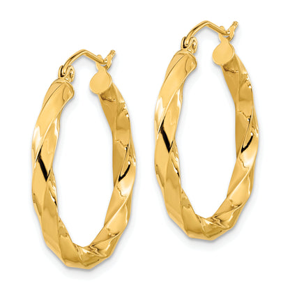 10K Yellow Gold 26.5mm x 3mm Twisted Round Hoop Earrings
