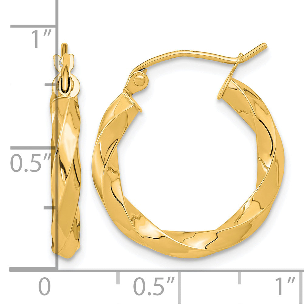 10K Yellow Gold 21.5mm x 3mm Twisted Round Hoop Earrings