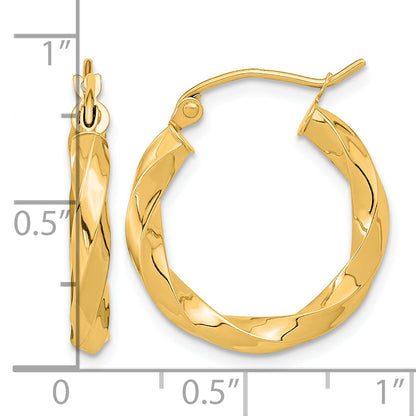 10K Yellow Gold 21.5mm x 3mm Twisted Round Hoop Earrings