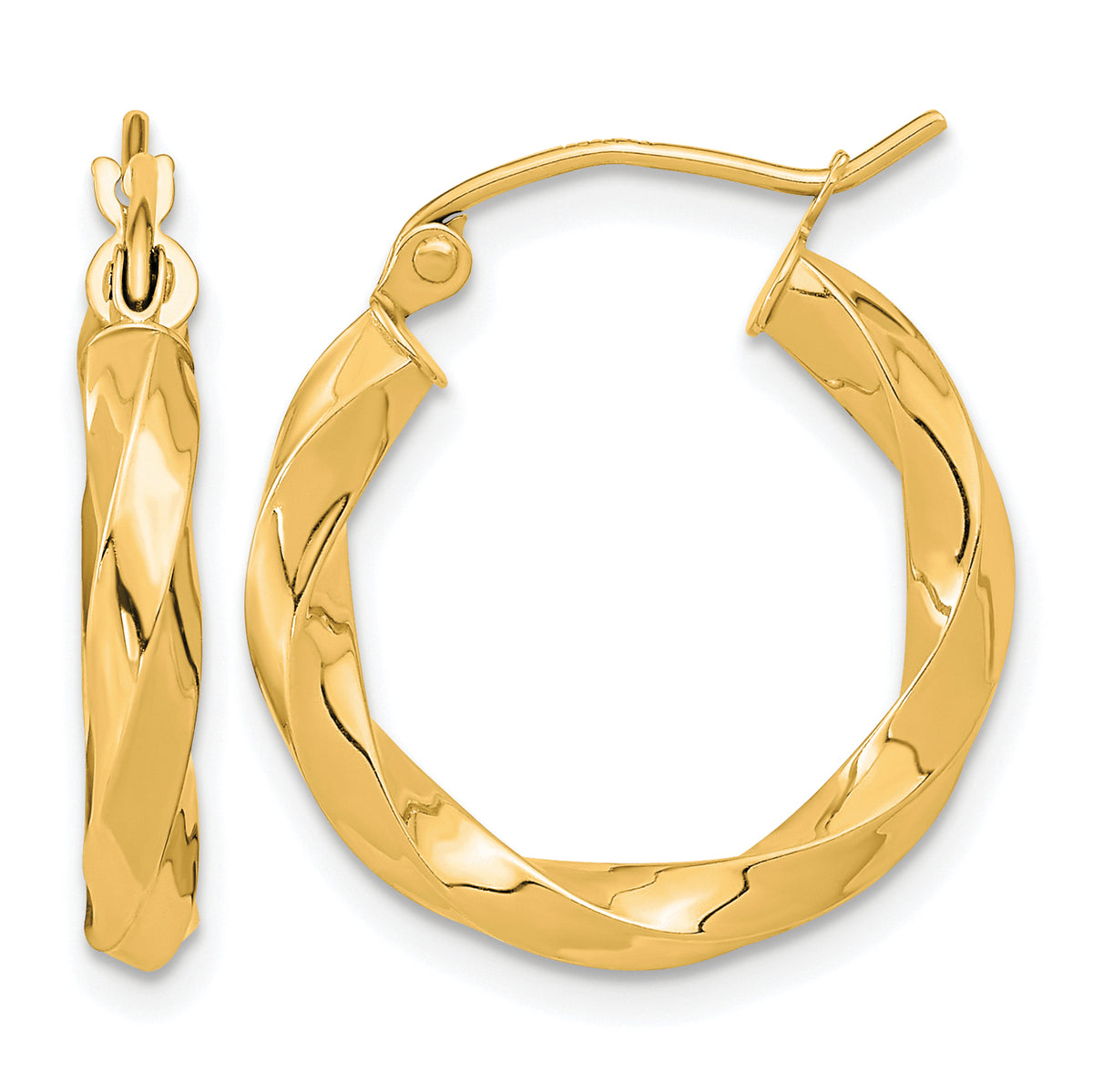 10K Yellow Gold 21.5mm x 3mm Twisted Round Hoop Earrings