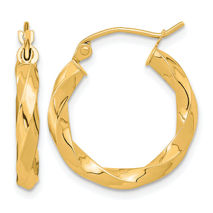 10K Yellow Gold 21.5mm x 3mm Twisted Round Hoop Earrings