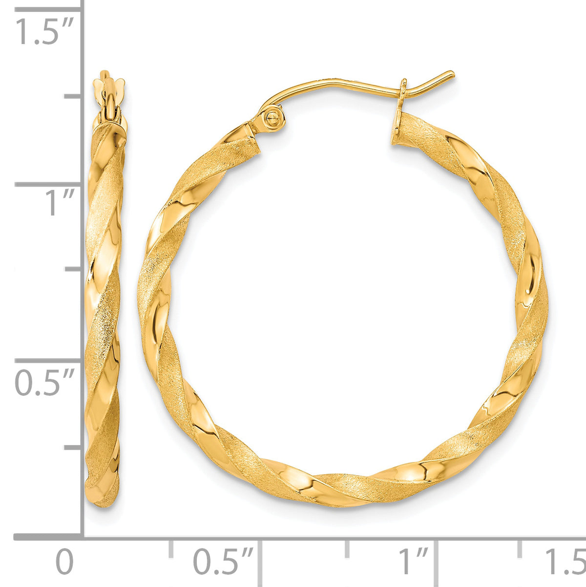 10K Yellow Gold 32mm x 2.5mm Twisted Satin Round Hoop Earrings