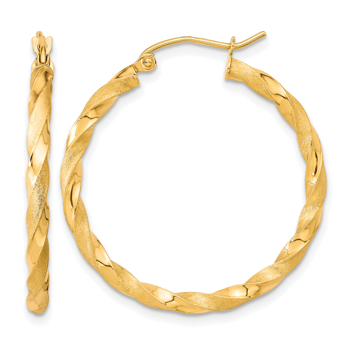 10K Yellow Gold 32mm x 2.5mm Twisted Satin Round Hoop Earrings