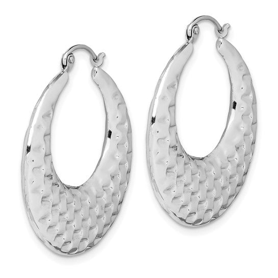 10K White Gold Graduated Textured Classic Round Hoop Earrings