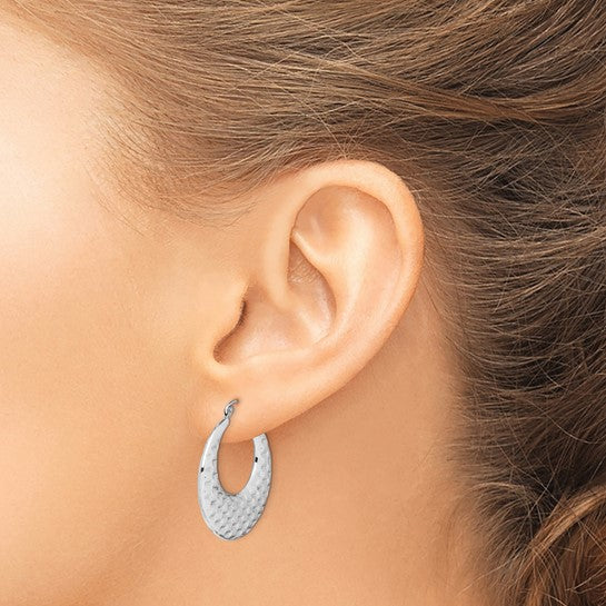 10k white gold graduated textured classic round hoop earrings