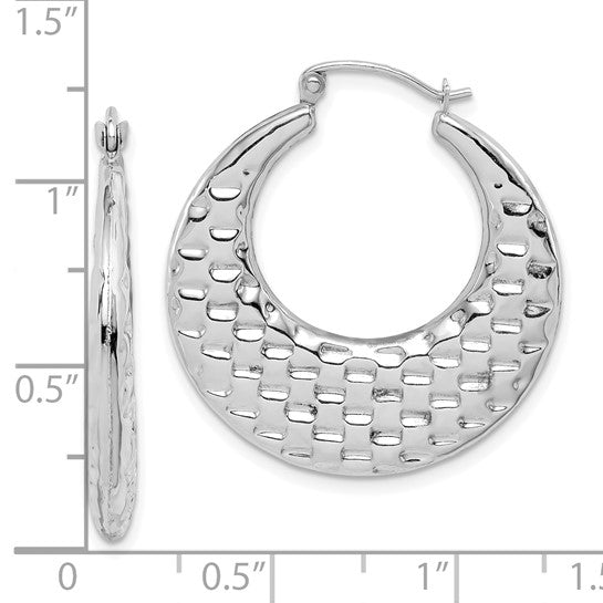 10K White Gold Graduated Textured Classic Round Hoop Earrings