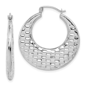 10K White Gold Graduated Textured Classic Round Hoop Earrings