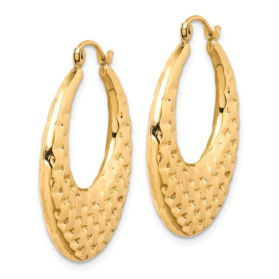10k yellow gold graduated textured classic round hoop earrings