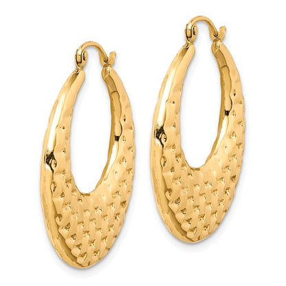 10k yellow gold graduated textured classic round hoop earrings