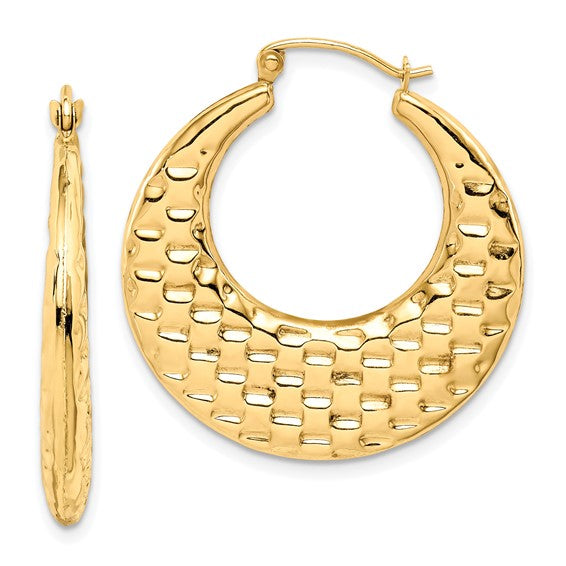 10k yellow gold graduated textured classic round hoop earrings