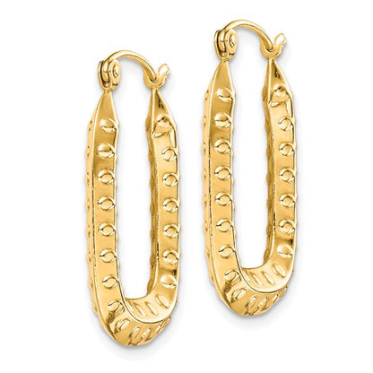 10k yellow gold rectangle textured hoop earrings 25mm x 16mm