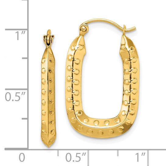10k yellow gold rectangle textured hoop earrings 25mm x 16mm