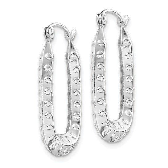10k white gold rectangle textured hoop earrings 25mm x 16mm