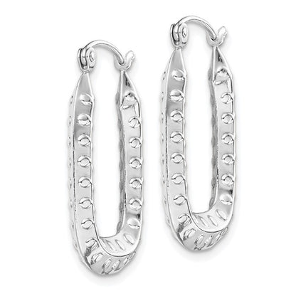 10k white gold rectangle textured hoop earrings 25mm x 16mm