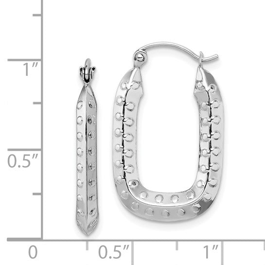 10k white gold rectangle textured hoop earrings 25mm x 16mm