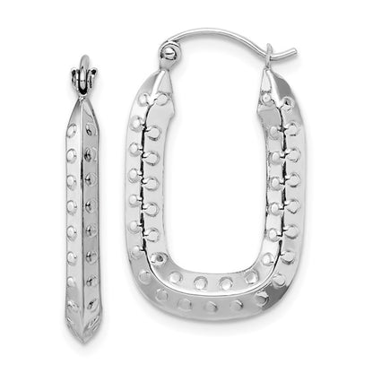 10k white gold rectangle textured hoop earrings 25mm x 16mm