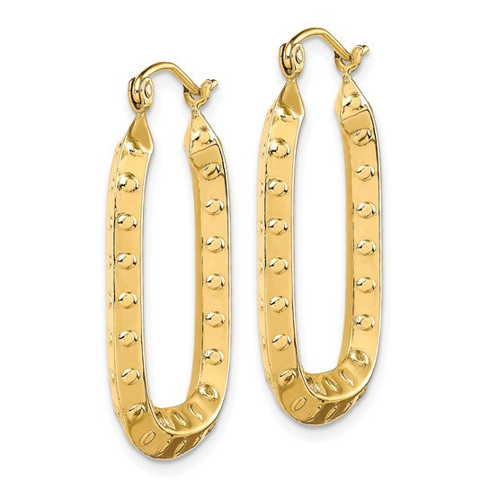10k yellow gold rectangle textured hoop earrings 32mm x 21mm