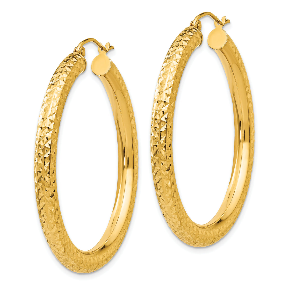 10K Yellow Gold Diamond Cut Round Hoop Earrings 40mm x 4mm