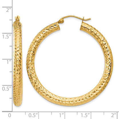 10K Yellow Gold Diamond Cut Round Hoop Earrings 40mm x 4mm