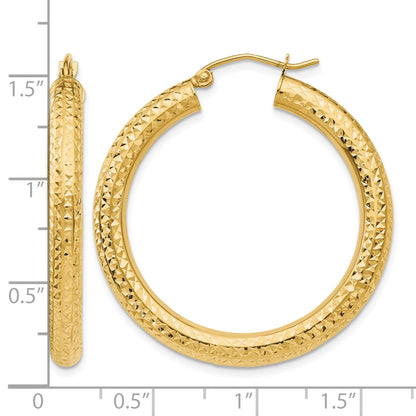 10K Yellow Gold Diamond Cut Round Hoop Earrings 35mm x 4mm