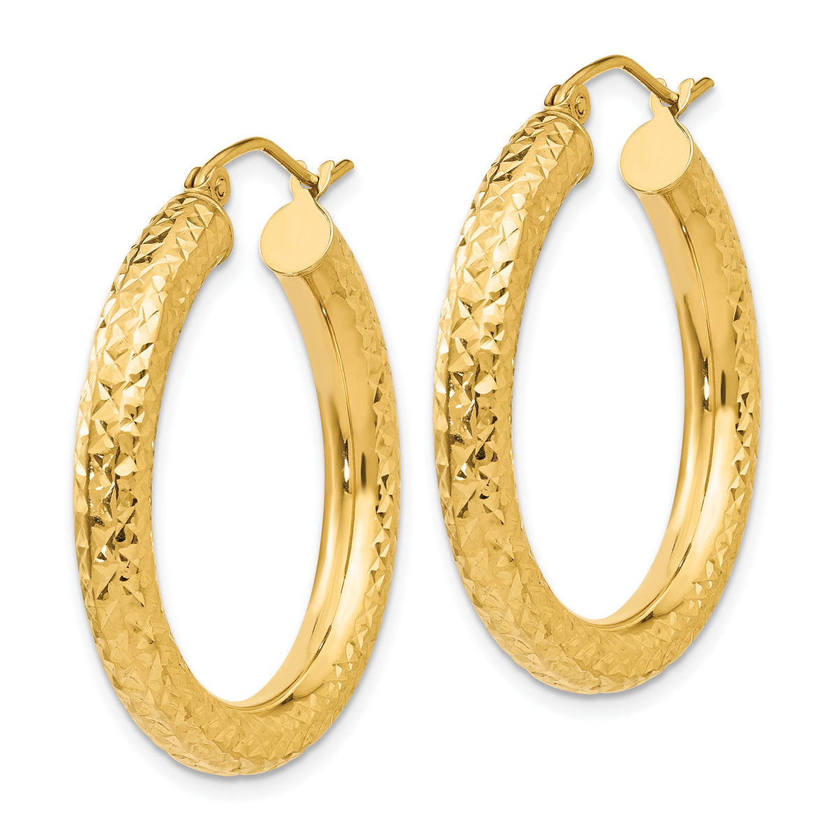 10K Yellow Gold Diamond Cut Round Hoop Earrings 30mm x 4mm
