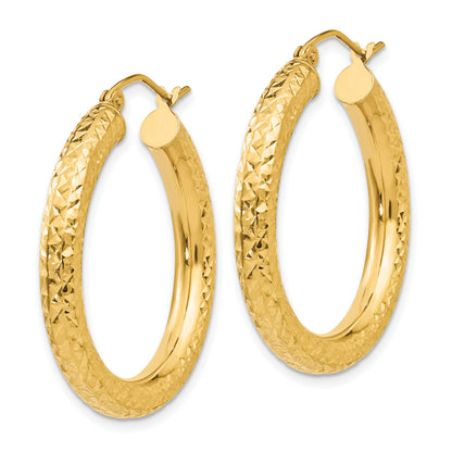 10K Yellow Gold Diamond Cut Round Hoop Earrings 30mm x 4mm