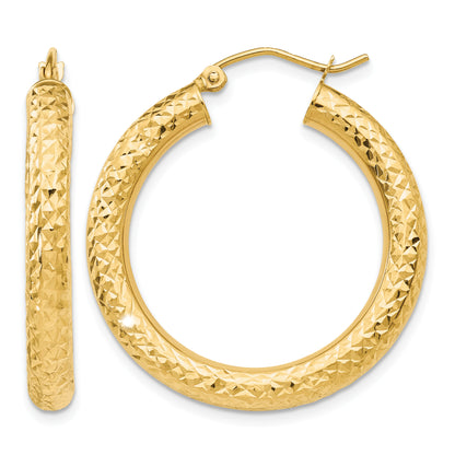 10K Yellow Gold Diamond Cut Round Hoop Earrings 30mm x 4mm