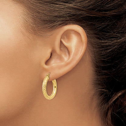 10K Yellow Gold Diamond Cut Round Hoop Earrings 25mm x 4mm