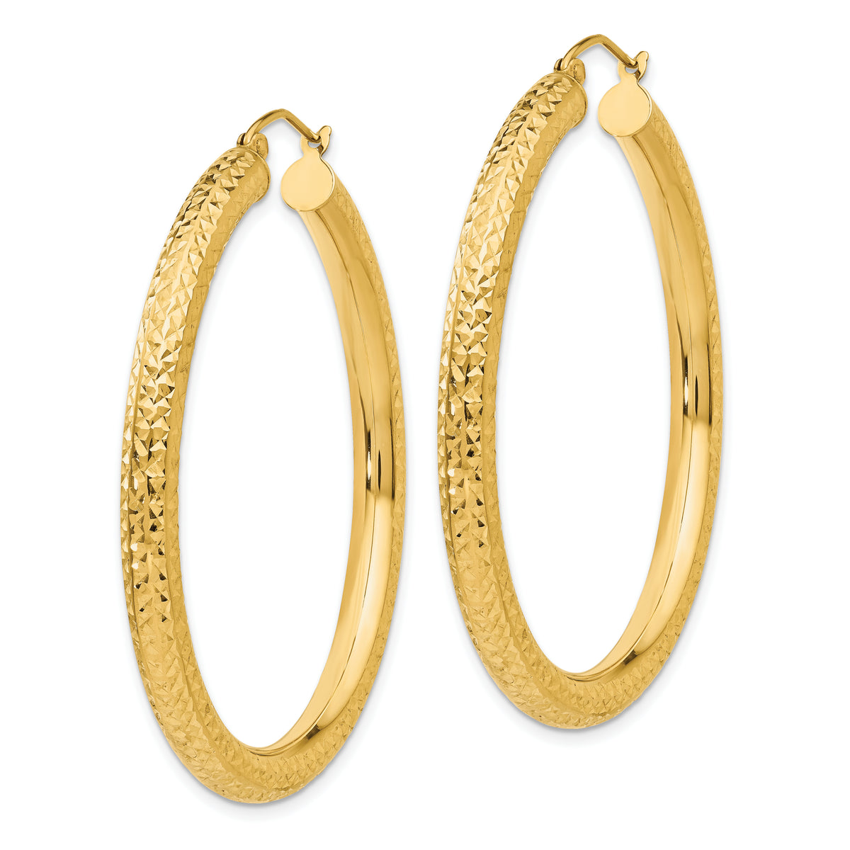 10K Yellow Gold Diamond Cut Round Hoop Earrings 45mm x 4mm