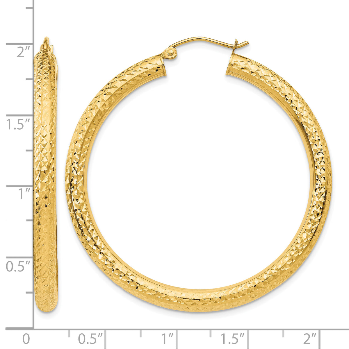 10K Yellow Gold Diamond Cut Round Hoop Earrings 45mm x 4mm
