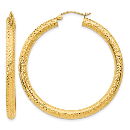 10K Yellow Gold Diamond Cut Round Hoop Earrings 45mm x 4mm