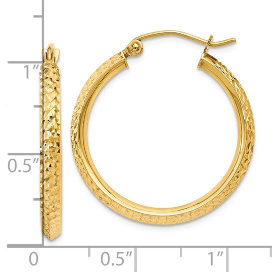 10K Yellow Gold 25mm x 2.5mm Diamond Cut Knife Edge Round Hoop Earrings