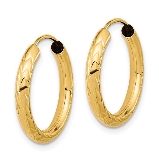 10k yellow gold diamond cut round endless hoop earrings 20mm x 3mm