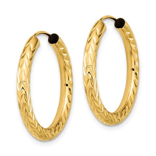 10k yellow gold diamond cut round endless hoop earrings 25mm x 3mm