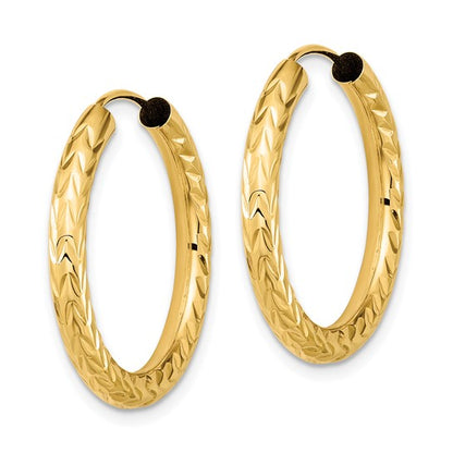 10k yellow gold diamond cut round endless hoop earrings 25mm x 3mm