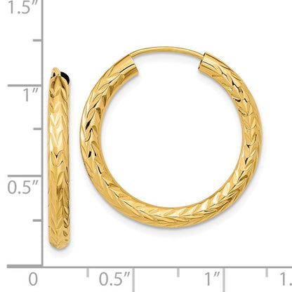10k yellow gold diamond cut round endless hoop earrings 25mm x 3mm