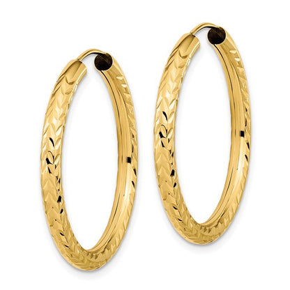 10k yellow gold diamond cut round endless hoop earrings 31mm x 3mm