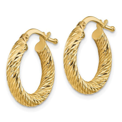 10K Yellow Gold 16mm x 3mm Diamond Cut Round Hoop Earrings