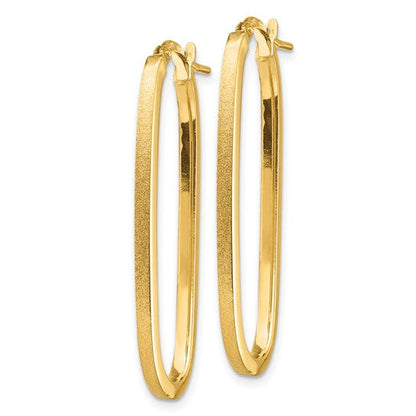 10K Yellow Gold 37.75mm x 15.5mm x 2mm Satin Polished Oval Hoop Earrings