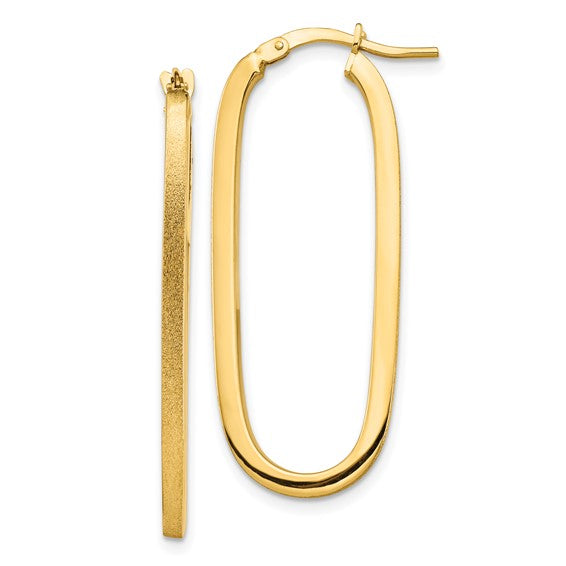 10K Yellow Gold 37.75mm x 15.5mm x 2mm Satin Polished Oval Hoop Earrings