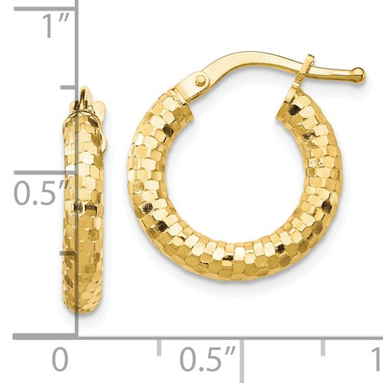 10K Yellow Gold 10mm x 3mm Diamond Cut Round Hoop Earrings