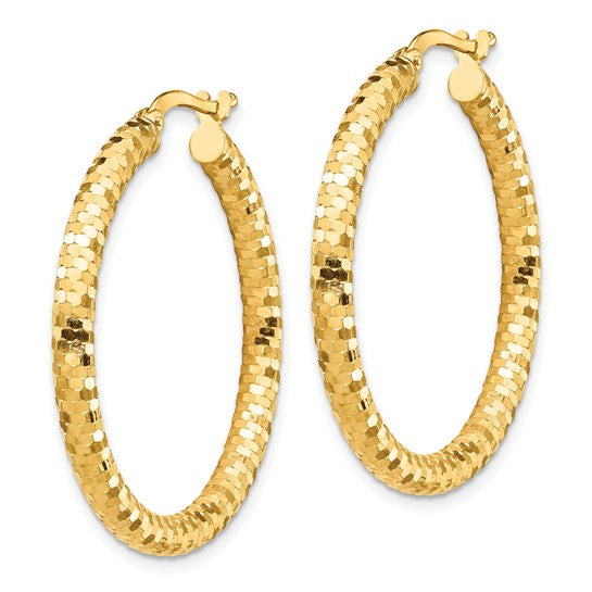 10K Yellow Gold 32mm x 3mm Diamond Cut Round Hoop Earrings