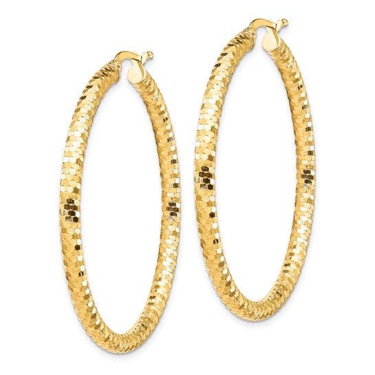 10K Yellow Gold 35mm x 3mm Diamond Cut Round Hoop Earrings