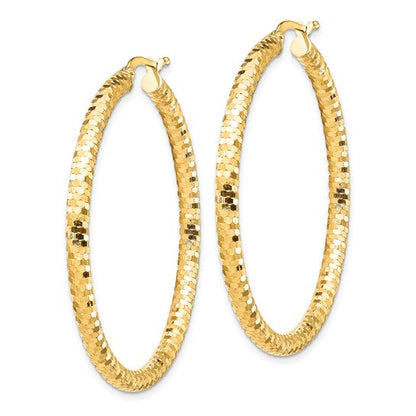10K Yellow Gold 35mm x 3mm Diamond Cut Round Hoop Earrings