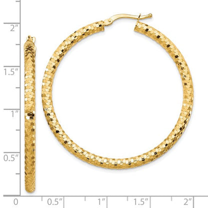 10K Yellow Gold 35mm x 3mm Diamond Cut Round Hoop Earrings